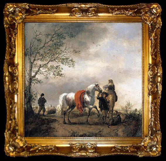 framed  Philips Wouwerman Cavalier Holding a Dappled Grey Horse, ta009-2